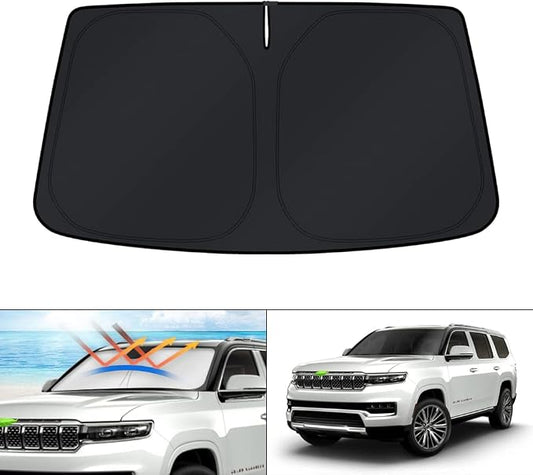 KUST Windshield Sun Shade for Jeep Grand Wagoneer 2022-2024 2025 2026 (Not for Jeep Wagoneer) Sunshade Accessories Sun Protectors Foldable Blocks UV Rays Keep Car Cooler