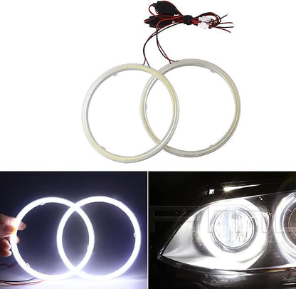 Qasim 1-Pair White 120MM 93SMD COB LED Halo Ring Angel Eyes DRL Led Fog light Warning Light with lampshade Cover 12V 24V