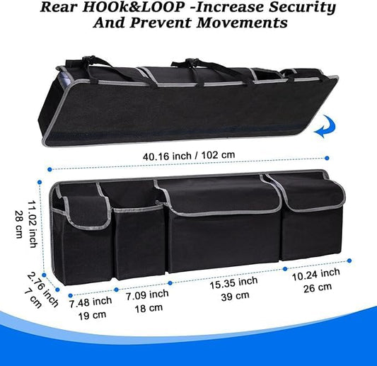 Trunk Organizer - Car Organizer, Foldable Trunk organizer for SUV/MPV/Truck, Collapsible Car Storage Bag with 4 Pockets, Black, 40.16"×11.02"