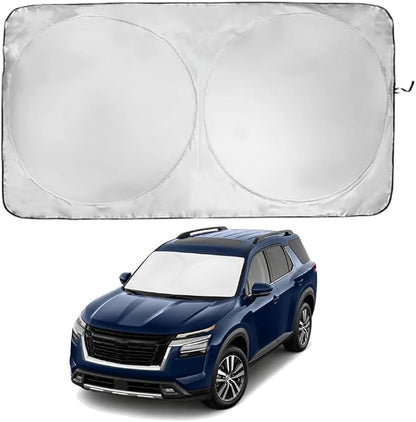 Windshield Sun Shade | Compatible for Nissan Pathfinder (2022-2026) | Certified 99.87% UVB & 99.02% UVA Car Sun Shade. Award Winning Sunshade - Patented Technology | Car Shades by Kinder Fluff