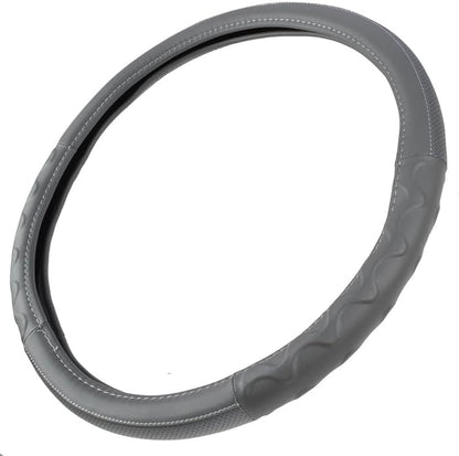 BDK Motor Trend Ergonomic Leather Grip Steering Wheel Cover for Big Rigs Trucks Semis 18" Large Heavy Duty Non Slip Long Haul Long Drives Transportation, Comfortable Anti-Fatigue (Gray)