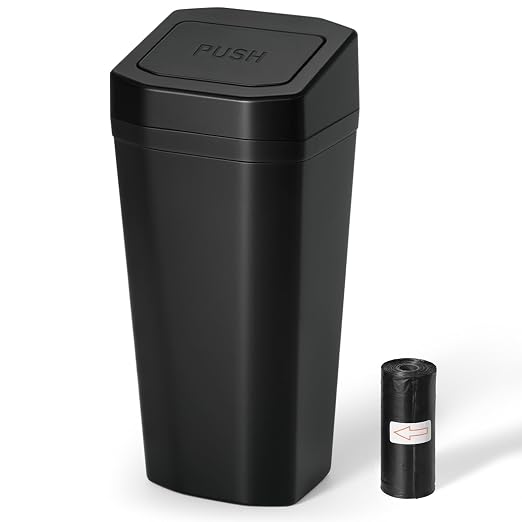 Car Trash Can, Mini Car Garbage Can with Lid, Leakproof Small Cup Holder Trash Can for Car with 60 Trash Bags, Vehicle SUV Truck Organizers and Storage for Home, Office, Black