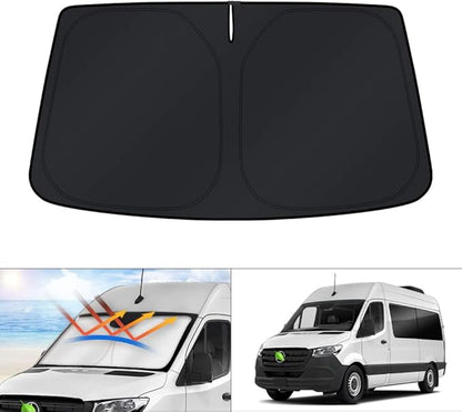 KUST Windshield Sun Shade for Freightliner Sprinter & Mercedes Benz Sprinter Accessories 2007-2025 2026 Window Sunshade Sun Visor Protector Foldable Blocks UV Rays Keep Car Cooler