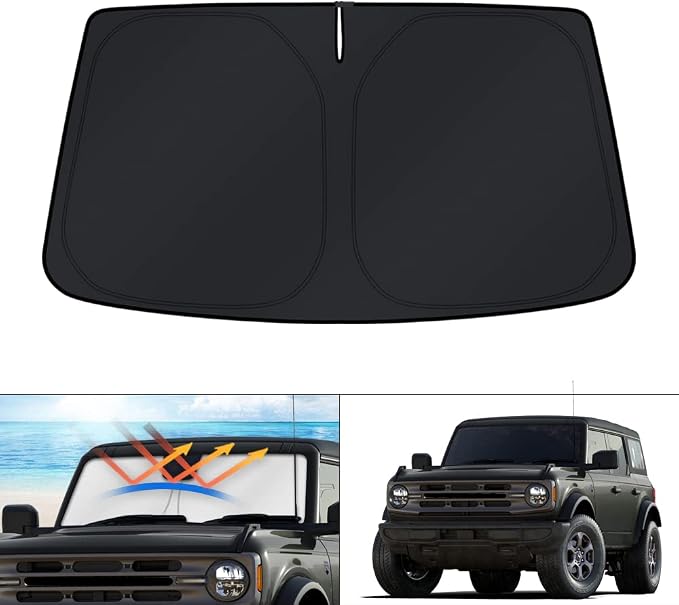 KUST Windshield Sun Shade for Ford Bronco Accessories 2021-2025 2026 (Not for Bronco Sport) Window Sunshade Sun Visor Protector Foldable Blocks UV Rays Keep Your Car Cooler