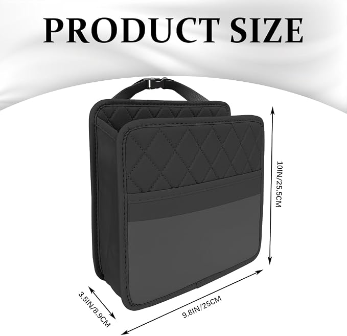 Car Seat Back Organizer, Leather Backseat Hanging Storage Bag, Multipurpose Car Hanging Trash Bag with 2 Compartments, Car Large Capacity Pouch Pocket for Kids & Adults (Black/Transparent Bag)