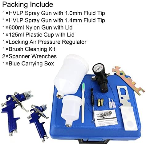 2-Sprayer HVLP Air Gravity Spray paint Gun,1.0mm 150ml & 1.4mm 600ml Auto Gravity Feed Painting with Locking Air Pressure Regulator Gauge Air Spray Nozzle Gun for Cake Decoration,Model Making
