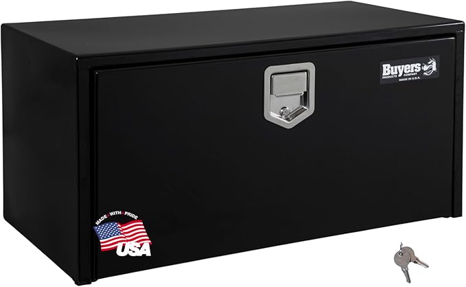 Buyers Products 1703100 14x16x24 Inch Black Steel Underbody Truck Box, Locking Paddle Latch, Recessed Drop Door, Weatherproof Tool Storage for Flatbed and Service Body Trucks, 14 Gauge Steel
