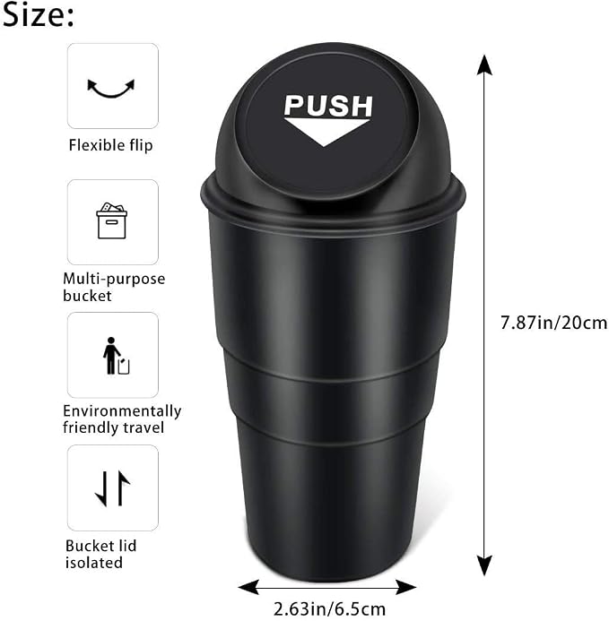INKULTURE Mini Car Trash Bin Can Holder Dustbin - Black (L 17 x W 6.5 cms) | Pack of 01