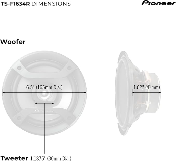 Pioneer F-Series TS-F1634R 6.5” 2-Way Speakers (Pair) – 200W Max, Balanced Sound + Smooth Treble, Great Stock Replacement, High-Efficiency Speaker Designed for OEM Power