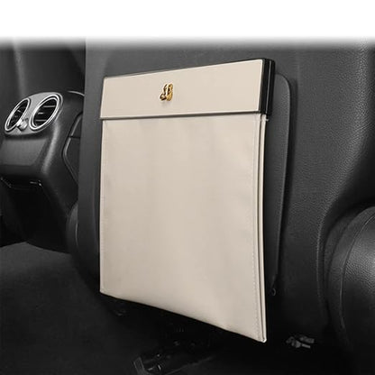 Custom Interior Accessories Waterproof Car Can Trash Multipurpose Hanging Garbage Bag Collapsible Garbage Can Magnet Storage Bags For Car Back Seat PU Leather Closure Design(WHITE)