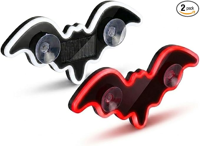Solar Powered Bat LED Car Light, Wireless RGB Visor Atmosphere Lamp | 100% solar powered bat-shaped LED car lamp. Wireless RGB ambient light with dual smart motion light sensors & suction cup.