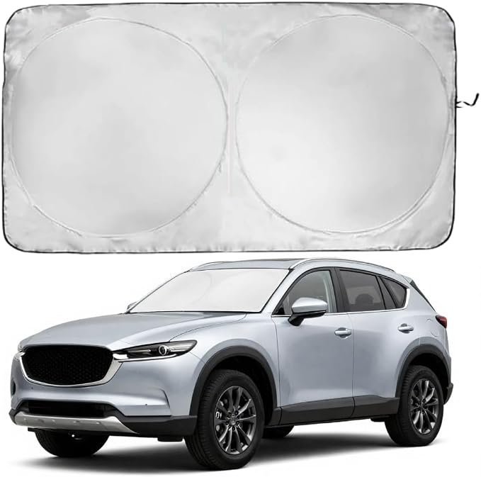 Windshield Sun Shade | Compatible for Mazda CX-9 (2016-2026) | Certified 99.87% UVB & 99.02% UVA Car Sun Shade. Award Winning Sunshade - Patented Technology | Car Shades by Kinder Fluff
