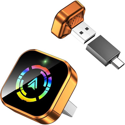 2026 Wireless CarPlay Adapter for iPhone No Audio Lag Auto-Connect Plug and Play Convert Factory Wired to Wireless CarPlay Bluetooth 5.2 and 2.4GHz&5.8GHz Wi-Fi Includes USB and Type C (Orange)
