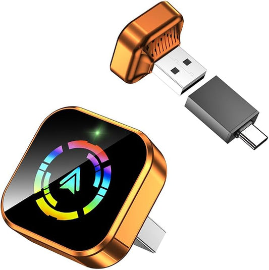 2026 Wireless CarPlay Adapter for iPhone No Audio Lag Auto-Connect Plug and Play Convert Factory Wired to Wireless CarPlay Bluetooth 5.2 and 2.4GHz&5.8GHz Wi-Fi Includes USB and Type C (Orange)
