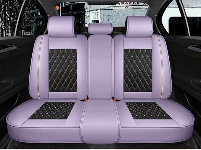 Car Seat Covers Full Set, Super Luxurious Heavy Universal Duty Waterproof Leather Automotive Vehicle Cover for Cars SUV Pick-up Truck, Non-Slip Seat Purple Car Accessories (Full Set/Light purple)