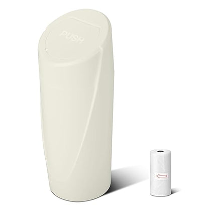 Car Trash Can Bin with Lid - Car Garbage Can Cup Holder - Cream Mini Leakproof Vehicle Garbage Bin with 20pcs Trash Bags-Automotive Organizers and Storage for Front Back Seat Accessories
