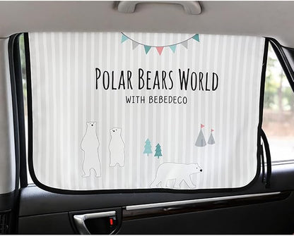 Magnetic Car Sun Shade Curtain for Side Window – Sun Blocker and UV Protector for Baby, Kids, and Pets – Universal Fit with Built-in Magnets for Steel-Framed Door (Be-Pola Bear)