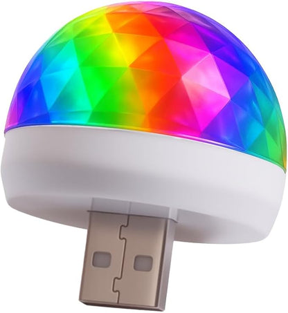 USB LED Car Interior Atmosphere Lamp – Portable Plug-in Mini RGB Ambient Light, Sound Activated LED Decorative Night Light for Vehicle, Laptop, Home Office & Party (White)