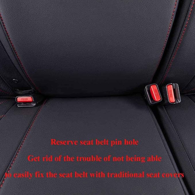 EKR Tacoma Leather Car Seat Covers Custom Fit for Toyota Tacoma 2012 2013 2014 2015 (Regular Seats) - Truck Seat Covers Full Set,Faux Leather(Black with Red Trim)