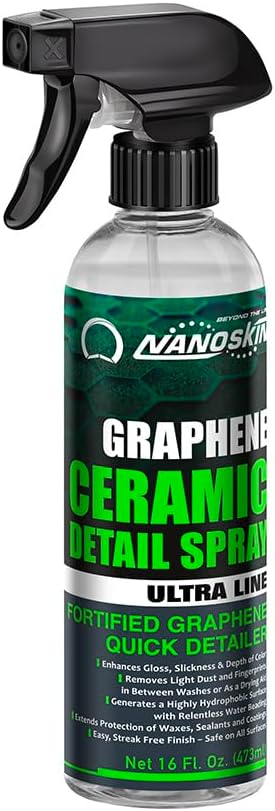 Nanoskin Graphene Ceramic Detail Spray 16 oz – Hydrophobic Waterless Quick Detailer for Car Detailing | Prolongs Waxes, Sealants & Coatings| Dust Buster, Clay Bar Lubricant, Drying Aid & More