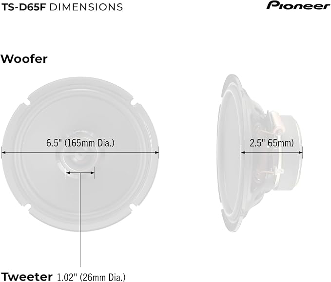 PIONEER D-Series TS-D65F 6.5” 2-Way Speakers (Pair) – 270W Max, Balanced Sound + Smooth Treble, Ideal Factory Upgrade, Add an Amplifier for Even Better Performance