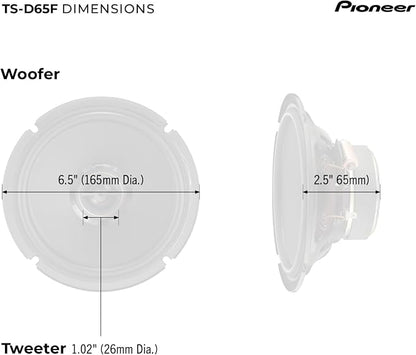 PIONEER D-Series TS-D65F 6.5” 2-Way Speakers (Pair) – 270W Max, Balanced Sound + Smooth Treble, Ideal Factory Upgrade, Add an Amplifier for Even Better Performance