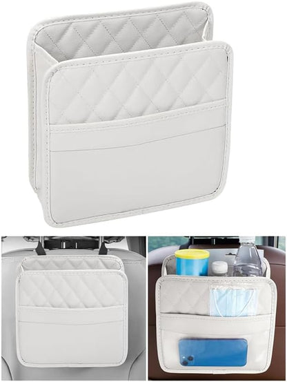 Mandark Car Seat Back Organizer, PU Leather Automotive Backseat Hanging Storage Pocket, Multipurpose Vehicle Travel Essentials Accessories for Kids & Adults, Universal for Most Cars (Gray)