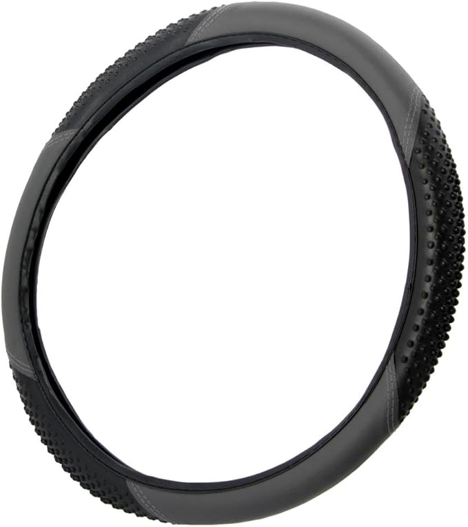 BDK Sporty Two Tone Ergonomic Grip Steering Wheel Cover - Massaging Gel Grip for Standard Size Wheels 14.5-15 inch Gray/Black