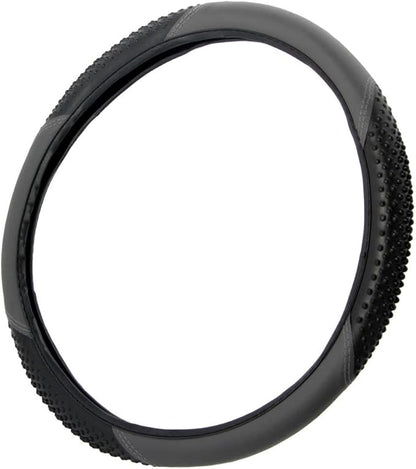BDK Sporty Two Tone Ergonomic Grip Steering Wheel Cover - Massaging Gel Grip for Standard Size Wheels 14.5-15 inch Gray/Black