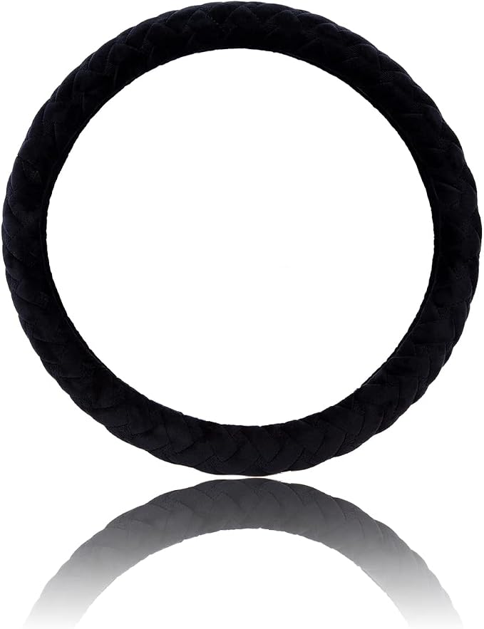 Flying Banner car Steering Wheel Cover Soft Velvet Warm Universal Size 15 inches SUV Truck Anti Slip Odorless Summer Winter (Black, Velvet Massage)