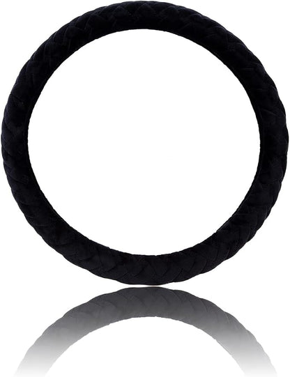 Flying Banner car Steering Wheel Cover Soft Velvet Warm Universal Size 15 inches SUV Truck Anti Slip Odorless Summer Winter (Black, Velvet Massage)