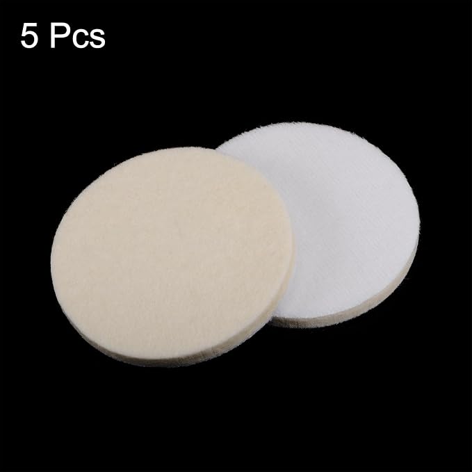 HARFINGTON 5pcs Wool Felt Polishing Pads, 3 inch Buffing Wheel Polish Pad Flocking Hook & Loop Back for Car Glass Plastic Metal Stone