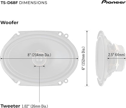 Pioneer D-Series TS-D68F 6” x 8” 2-Way Speakers (Pair) – 280W Max, Balanced Sound + Smooth Treble, Ideal Factory Upgrade, Add an Amplifier for Even Better Performance