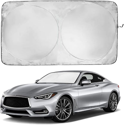 Windshield Sun Shade | Compatible for Infiniti Q60 2017-2022 | Certified 99.87% UVB & 99.02% UVA Car Sun Shade. Award Winning Sunshade - Patented Technology | Car Shades by Kinder Fluff
