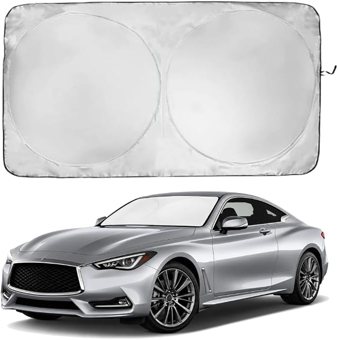 Windshield Sun Shade | Compatible for Infiniti QX60 (2014-2021) | Certified 99.87% UVB & 99.02% UVA Car Sun Shade. Award Winning Sunshade - Patented Technology | Car Shades by Kinder Fluff