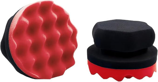 2PCS Car Tire Dressing Applicator Pads, Reusable Hex-Grip Vehicle Wheel Wax Buffing Dressing Sponge Pad, Automotive Tire Shine Detailing Foam Tool, Universal Fit (4.33Inch/Red)