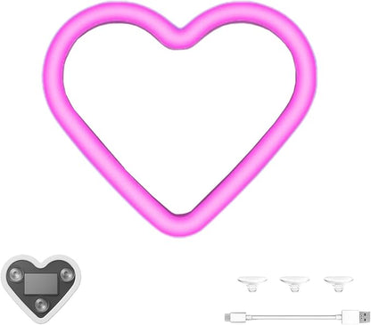 Romantic Heart-Shaped Car LED Ambient Light - Solar & Type-C Powered, 5 Lighting Modes, Universal Fit, for Women (Pink)
