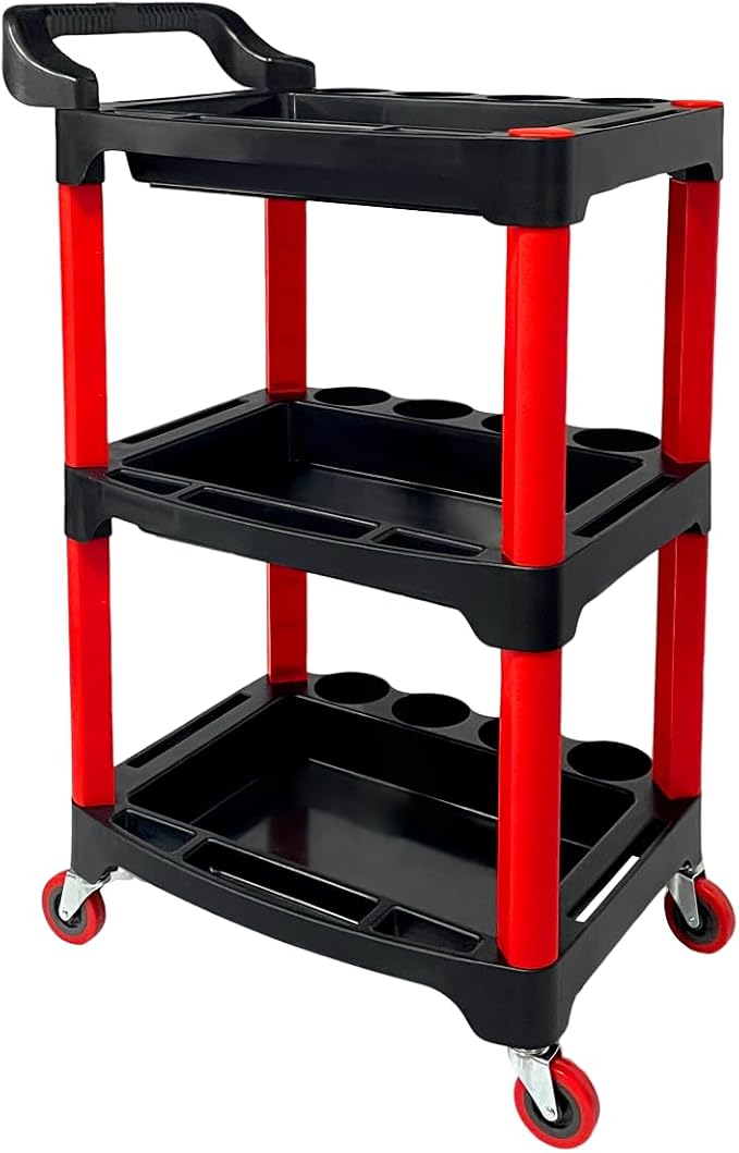 Auto Detailing Cart with Wheels, 3 Tier Rolling Detail Cart, Car Wash Organizer for Detailers Garage, Workshop, Repair Shop, Storage Tool
