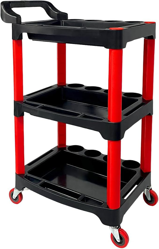 Auto Detailing Cart with Wheels, 3 Tier Rolling Detail Cart, Car Wash Organizer for Detailers Garage, Workshop, Repair Shop, Storage Tool
