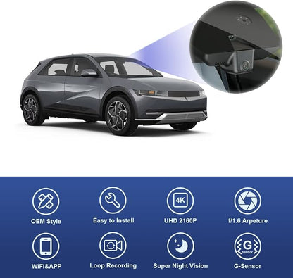 Fitcamx 4K Dash Cam Suitable for Hyundai IONIQ 5 2022-2024 (6 Vents) SE Standard Range SEL Limited, OEM Look, UHD 2160P Video, Built-in WiFi & APP, Loop Recording, G-Sensor, Plug & Play, 64GB Card