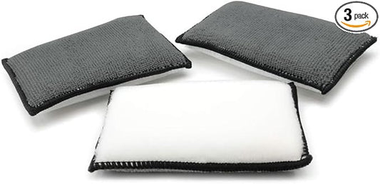 3PCS 5"×3" Car Interior Scrubbing Sponges, Microfiber Car Wash Sponges, Auto Detailing Scrub Pads, Interior Cleaning Sponges for Car Leather, Plastic, Vinyl, Upholstery (Gray White)
