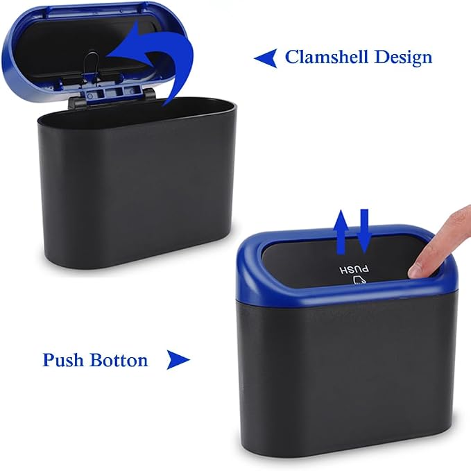 Accmor Car Trash Can with Lid, Vehicle Trash Bin Car Dustbin Garbage Organizer Holder with Trash Bag, Portable Hanging Mini Wastebasket Bin Trash Container for Auto Cars, Home, Office (Blue)