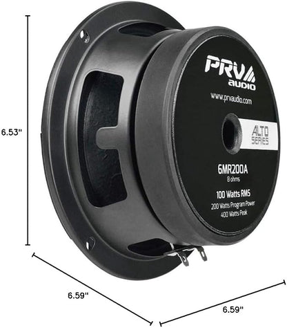 PRV AUDIO 6.5 Inch Shallow Midrange Speaker, 6MR200A, 200 Watts, 8 Ohm Shallow Mount Car Audio Slim Speaker, 1.5 in Voice Coil, Compact for Doors (Single)