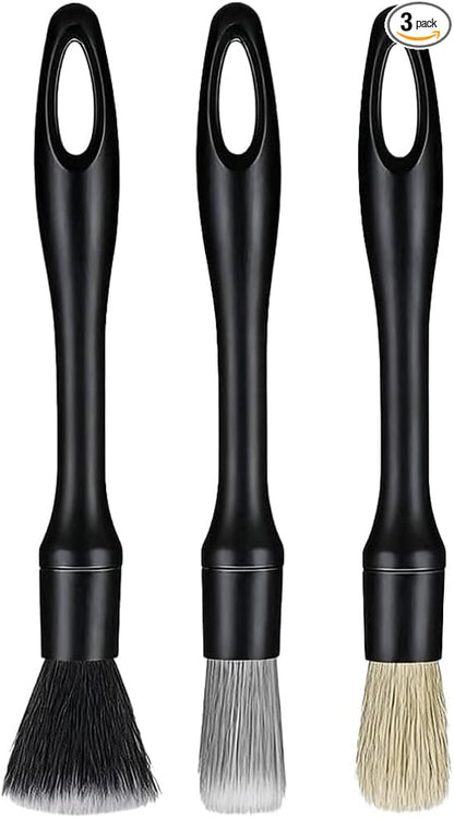 3PCS Car Detailing Brush Kit, Including 3 Ultra Soft No Scratch Boar Hair & 3 Vent Cleaning Brushes, Multi-Use Automotive Interior Detailing Kit, Universal for Most Vehicles (Long)