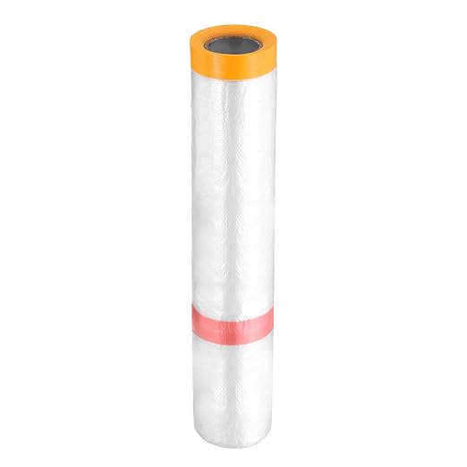 HARFINGTON Pre-Taped Masking Film 157.5" x32.8ft Double Adhesive Tape and Drape Painters Plastic Drop Cloth Film with Tape Plastic Sheeting for Automotive Painting Covering