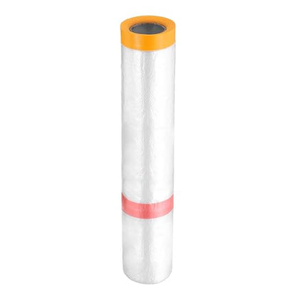 HARFINGTON Pre-Taped Masking Film 157.5" x32.8ft Double Adhesive Tape and Drape Painters Plastic Drop Cloth Film with Tape Plastic Sheeting for Automotive Painting Covering