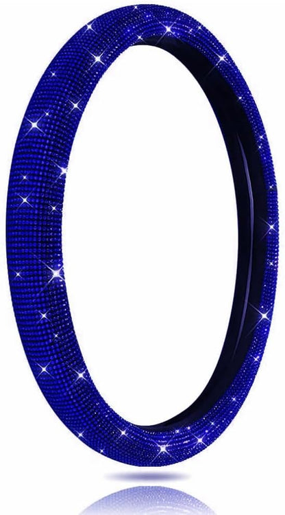 Bling Steering Wheel Cover Blue for Men Car, 15 Inch Universal with Blue Crystal Rhinestone Diamond Cool Bling Accessories Anti-Slip Wheel Protector Black