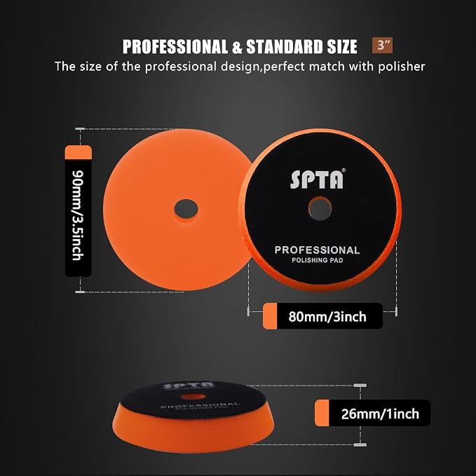 SPTA T40 Orange Medium-Cut Polishing Pads, 1Pc 5.5 Inch Face for 5 Inch 125mm Backing Plate Compound Buffing Sponge Pads for Car Buffer Polisher Compounding, Polishing and Waxing -FPBFS5O