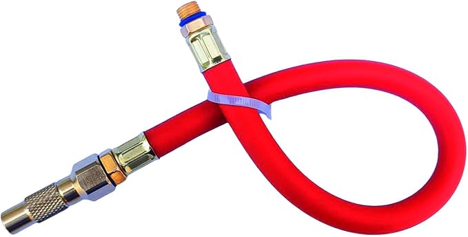 Tire Inflator Hose, 12 Inch Red Rubber Hose Whip for Tire Pressure Inflator Gauge, High Pressure Air Hose with Brass Fittings for Tires and Practical Daily Maintenance Accessories