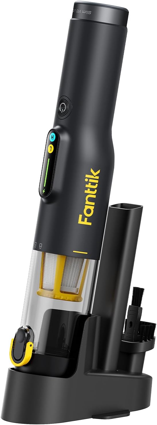 Fanttik Slim V10 Lite Cordless Handheld Vacuum, 0.98lb Lightweight with All-in-One Base Design, Smart LED Display, Portable Mini Vacuum Cleaner for Kitchen Table, Home, Car